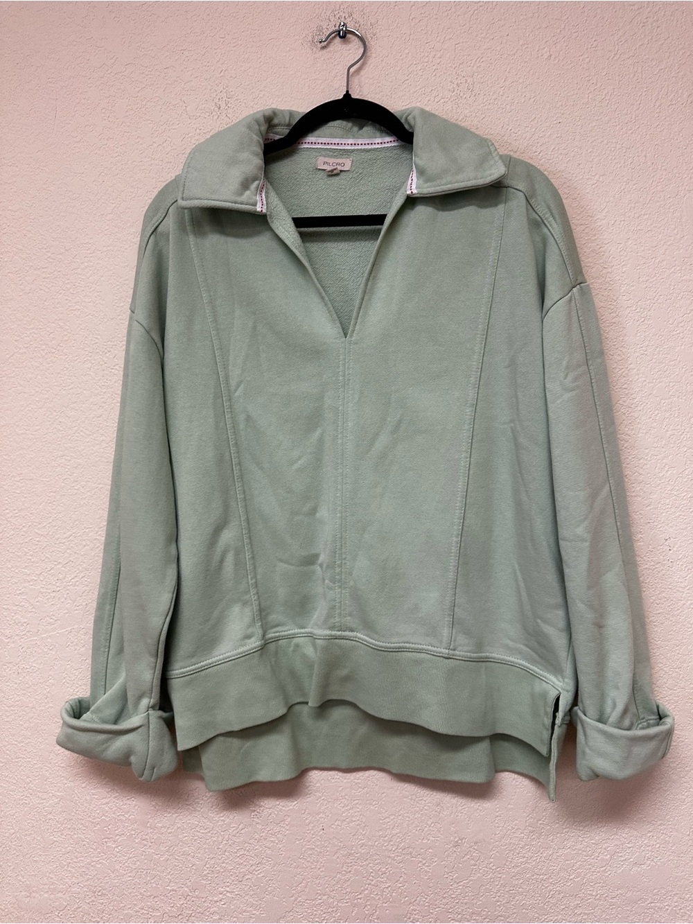 Anthropologie Mint Green Half-Zip Pullover Sweatshirt size S